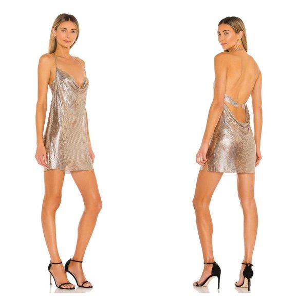 h:ours Dresses & Skirts - REVOLVE h:ours Imogen Chainmail Dress Gold One Size